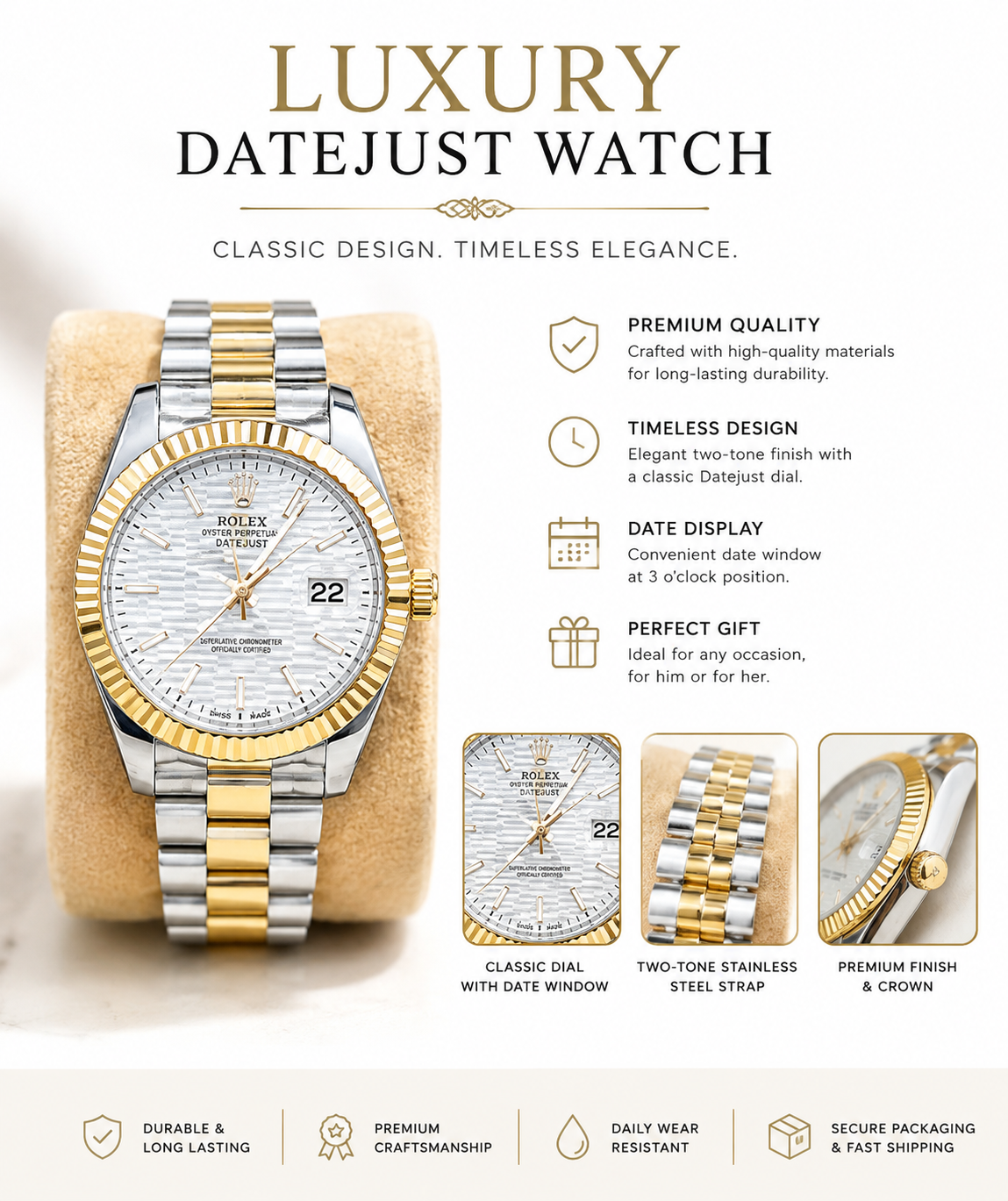 Luxury Gold & Silver Men's Wrist Watch | Rolex Datejust