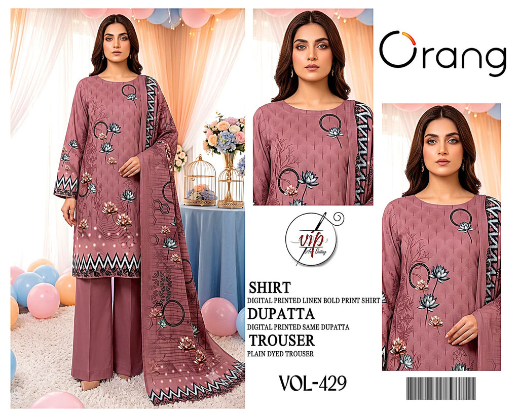 Orang Luxury 3-Piece Digital Printed Linen Suit (VOL-429)