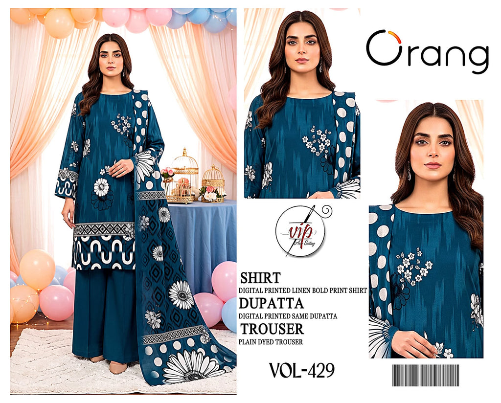 Orang Luxury 3-Piece Digital Printed Linen Suit (VOL-429)