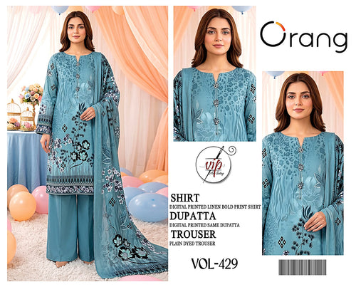 Orang Luxury 3-Piece Digital Printed Linen Suit (VOL-429)