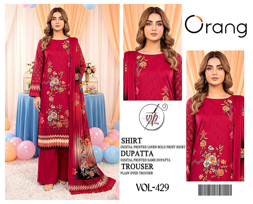 Orang Luxury 3-Piece Digital Printed Linen Suit (VOL-429)