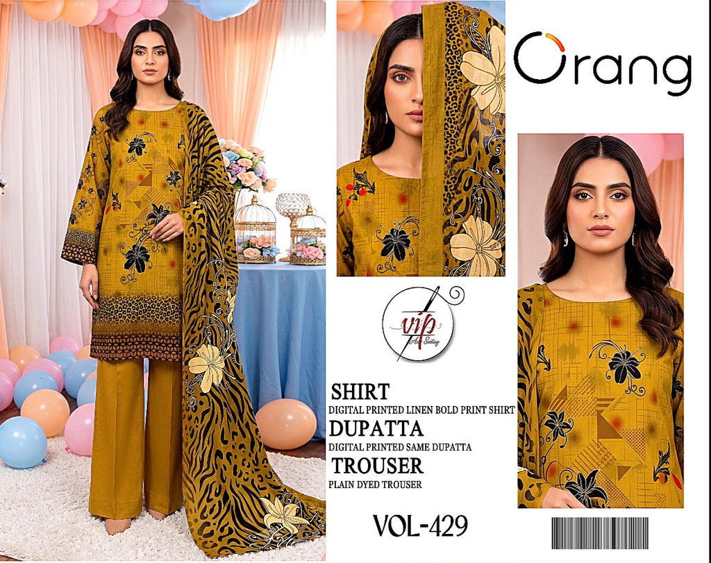 Orang Luxury 3-Piece Digital Printed Linen Suit (VOL-429)