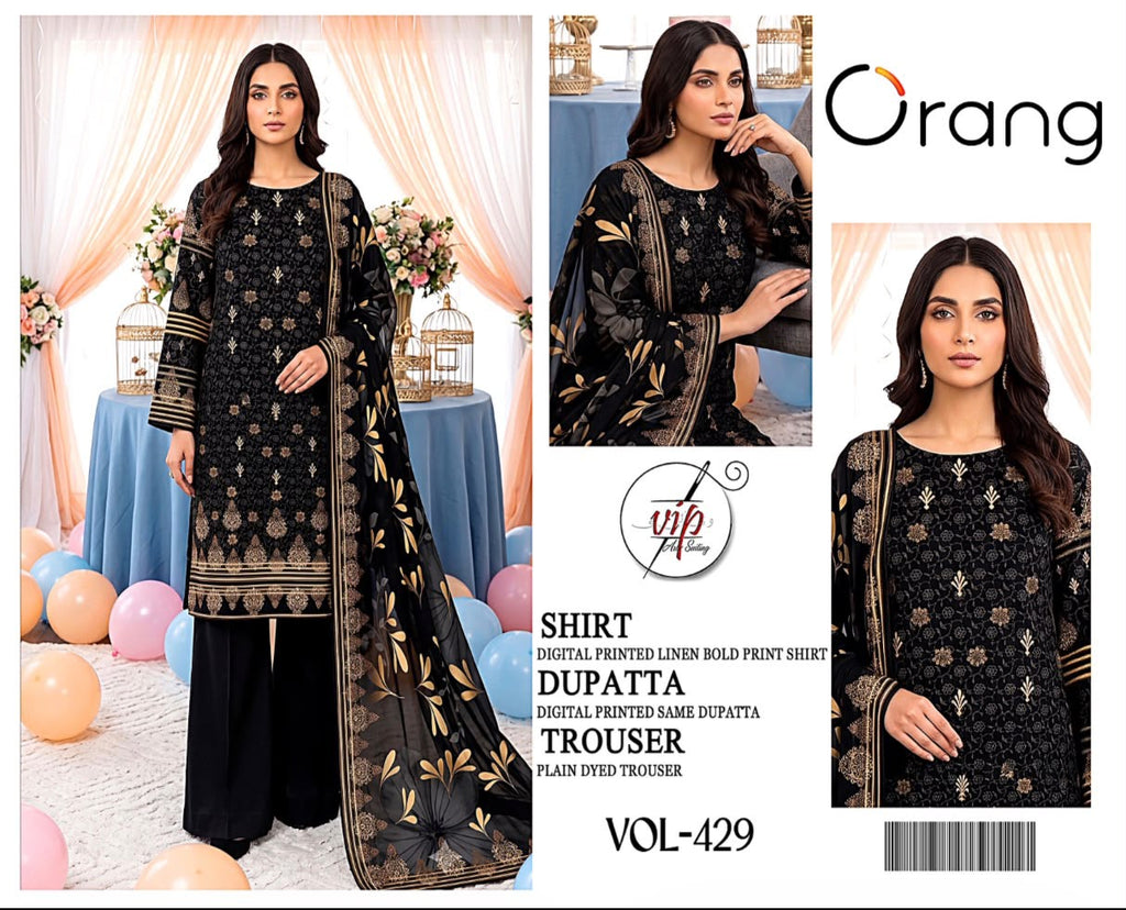 Orang Luxury 3-Piece Digital Printed Linen Suit (VOL-429)