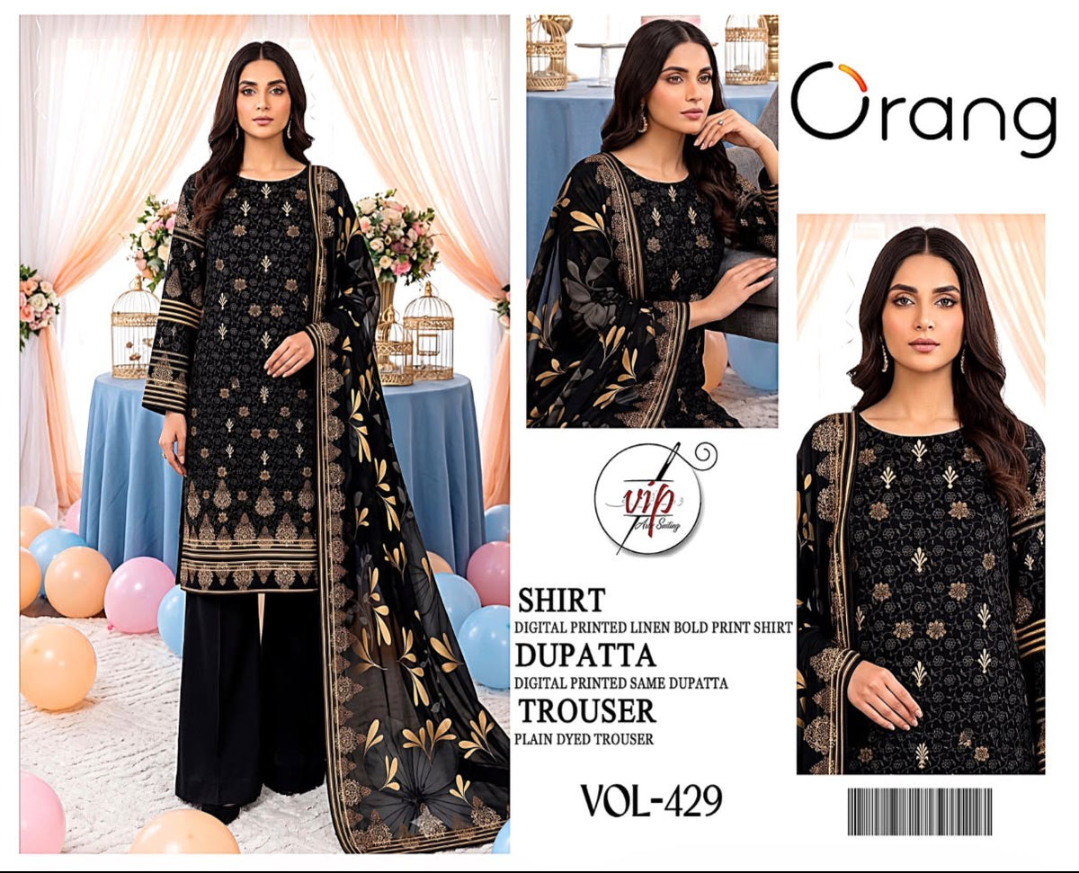 Orang Luxury 3-Piece Digital Printed Linen Suit (VOL-429)